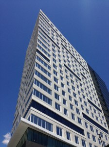 While misaligned windows and white albucond are way too common these days, this new apartment complex on Pier One rocks the look without being too gimmicky.